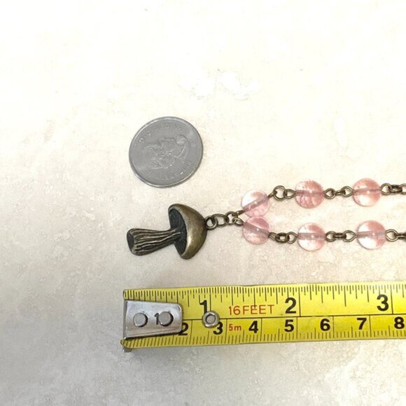 Cute Cherry Quartz Bronze Slim Mushroom Pendant Adjustable Choker - Picture 14 of 16